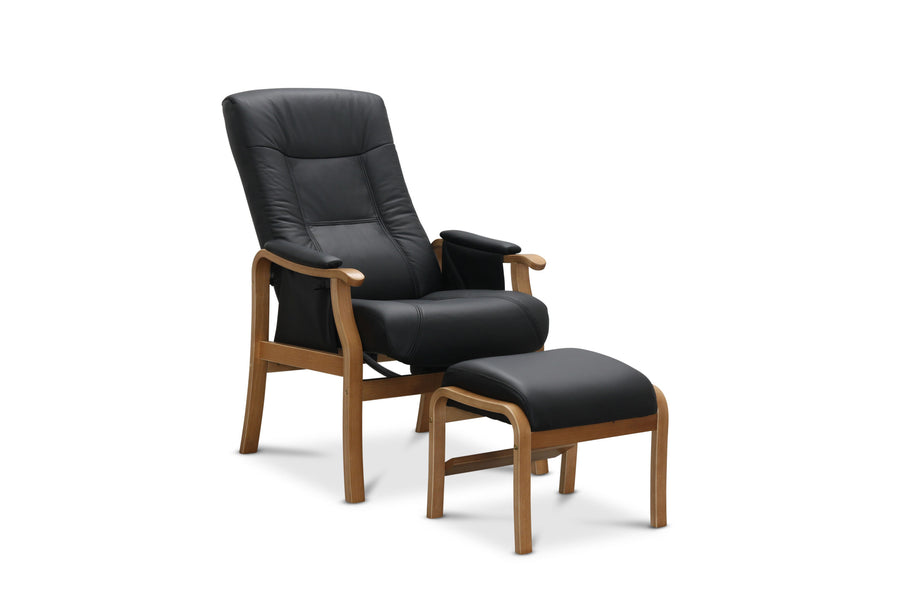 Bergen fåtölj med fotpall svart läder/PU