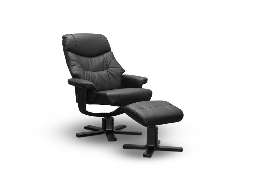 Bremen fåtölj med fotpall svart läder/PU