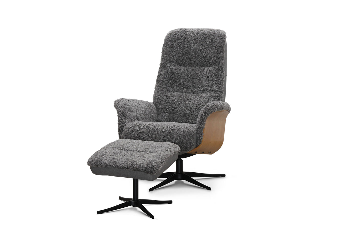 Fårö fåtölj med fotpall fårskinn ljusgrå