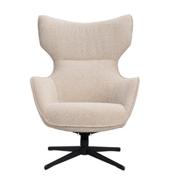 Jenkins fåtölj+fotpall beige tyg/svart metall snurr, gung