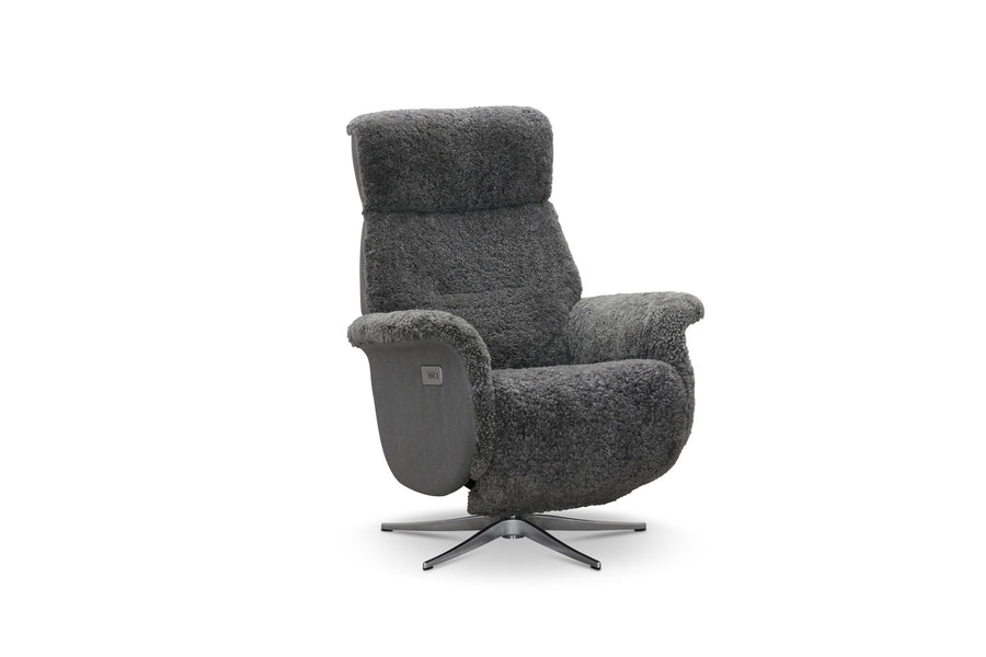 Lissabon reclinerfåtölj med elektrisk funktion ljusgrått fårskinn