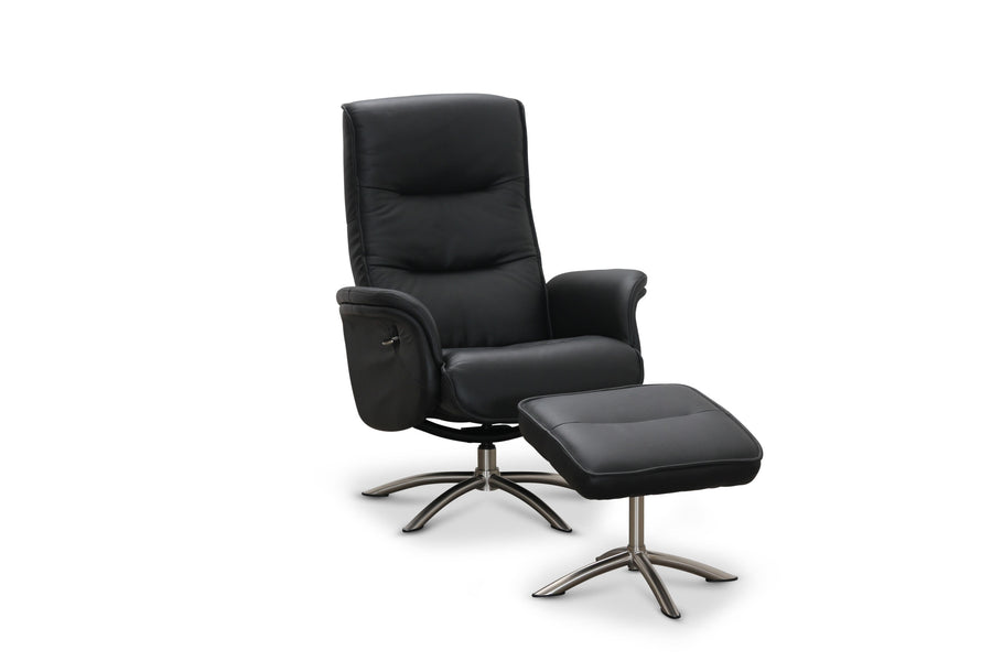 Visby fåtölj med fotpall svart läder