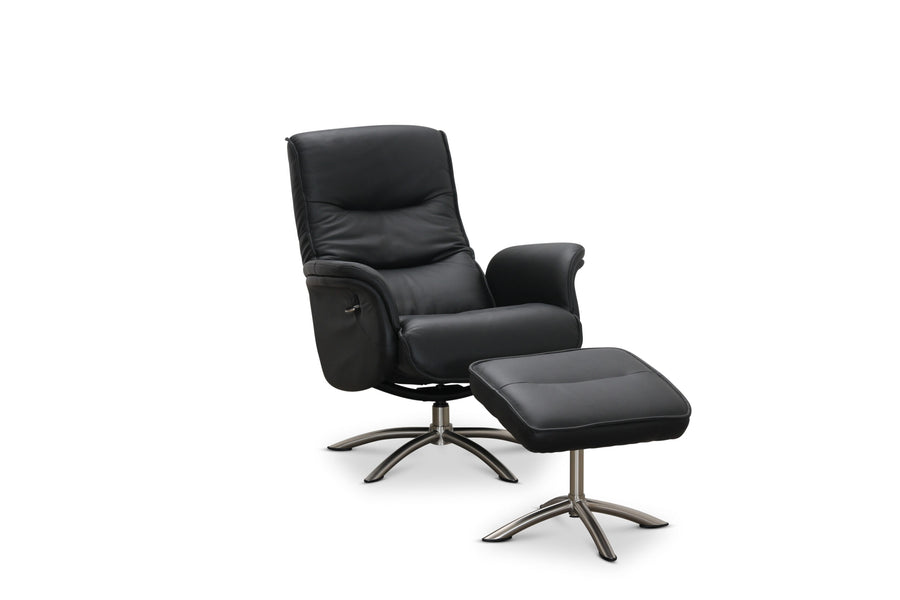 Visby fåtölj med fotpall svart läder