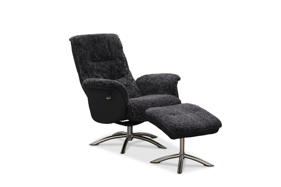 Visby fåtölj med fotpall fårskinn mörkgrå