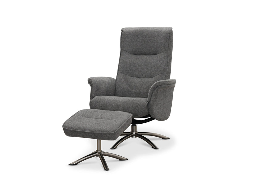 Visby fåtölj med fotpall tyg grå