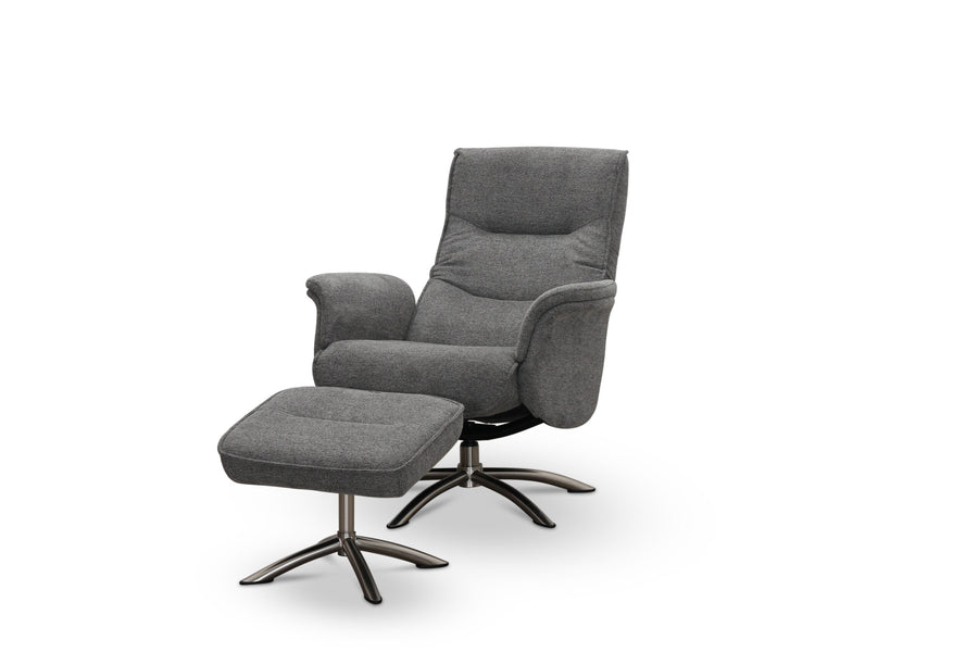 Visby fåtölj med fotpall tyg grå