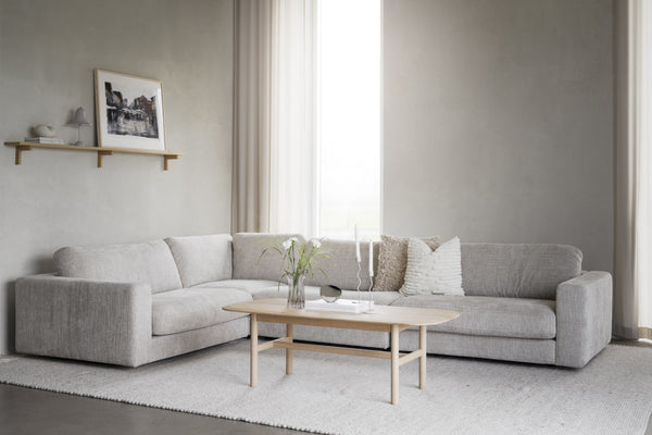 Duncan hörnsoffa 2+3-sits ljusgrått tyg Robin #01