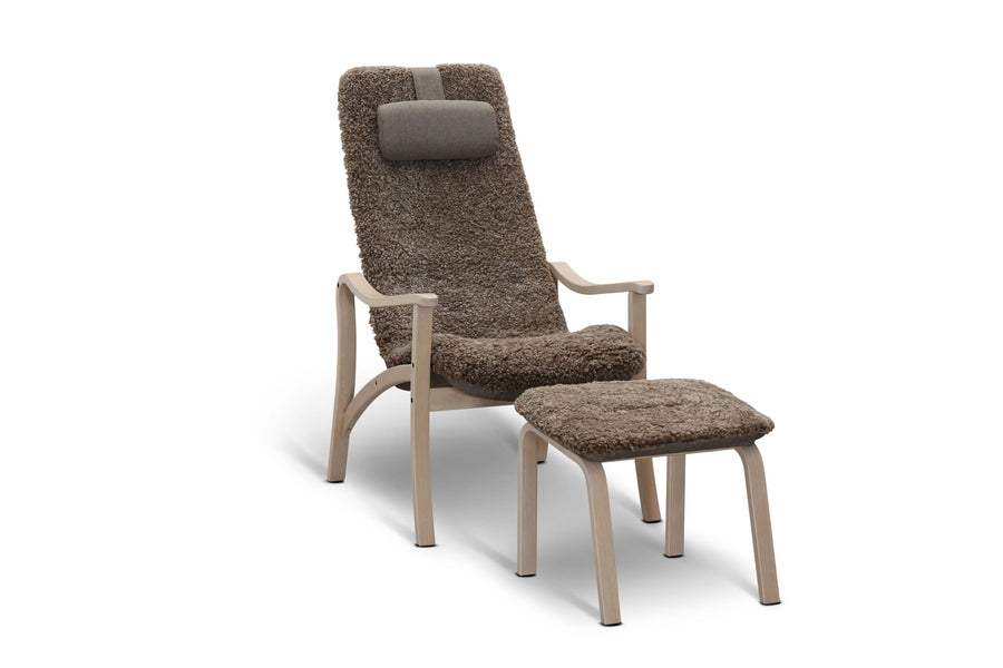 Gotland fåtölj med fotpall fårskinn beige/vitpigmenterad ek