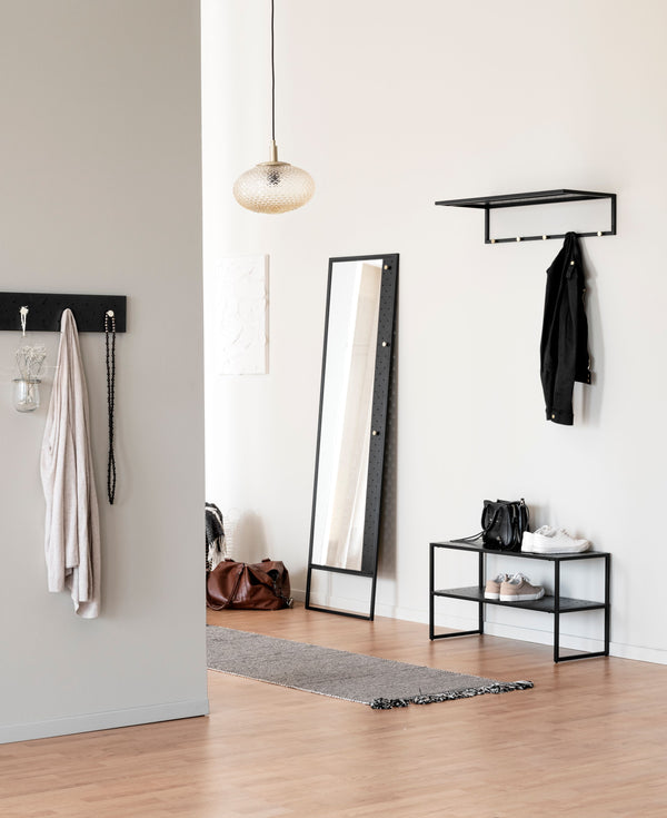 Malone golvspegel 53x170 svart metall/guldknopp