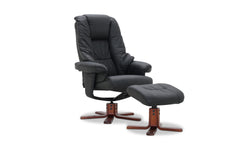 Comfy fåtölj med fotpall svart läder/PU