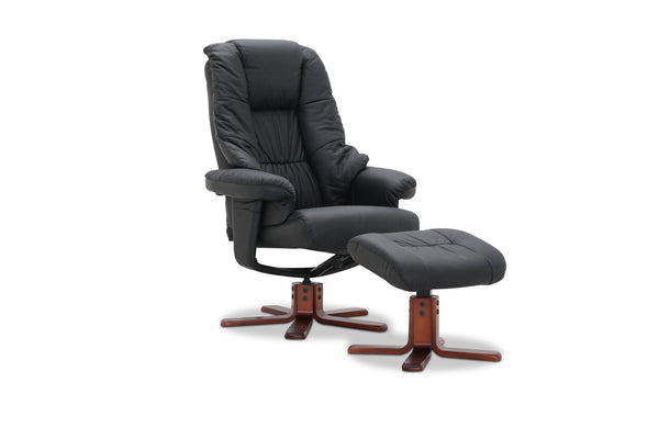 Comfy fåtölj med fotpall svart läder/PU