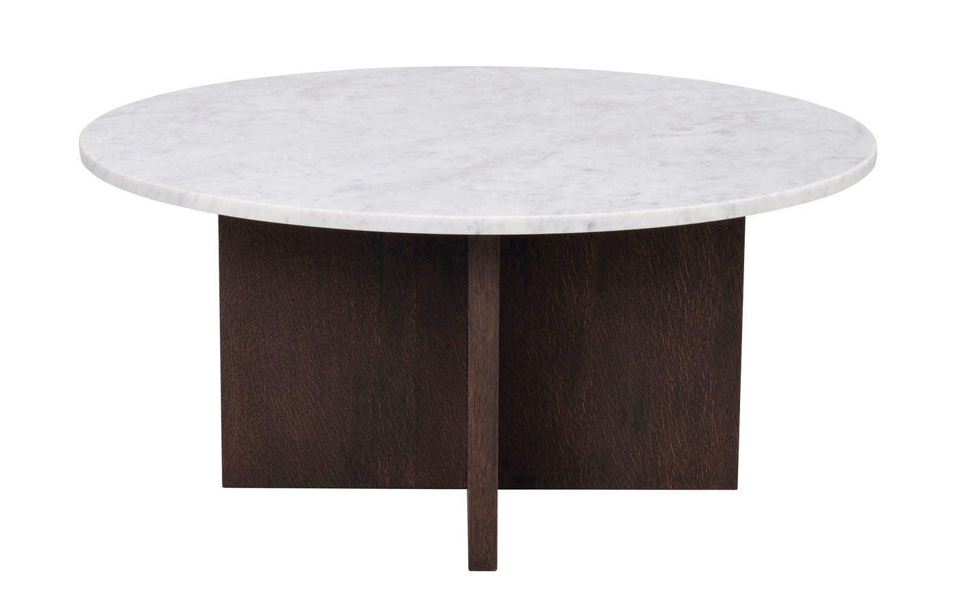 Brooksville soffbord runt Ø90 vit marmor/brun ek