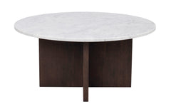 Brooksville soffbord runt Ø90 vit marmor/brun ek