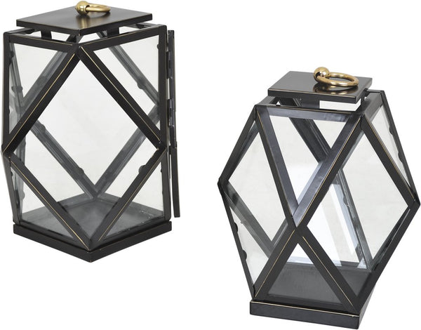 Diamant lykta antiksvart/mässing, stor