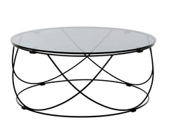 Tambour soffbord sotat glas/svart Ø85 cm