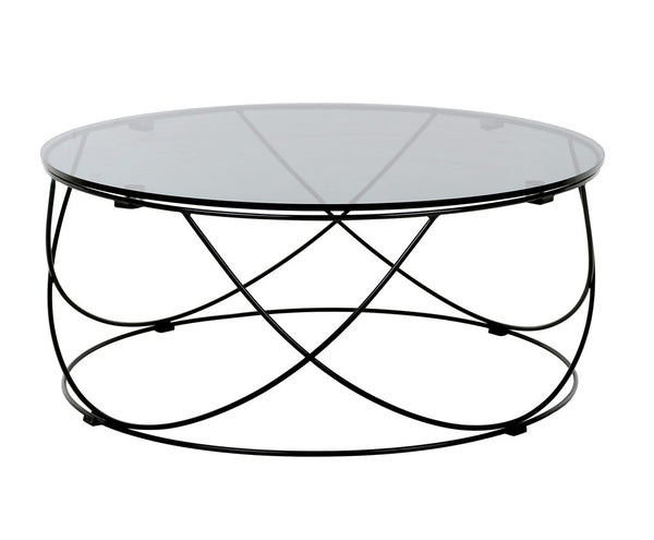 Tambour soffbord sotat glas/svart Ø85 cm