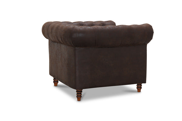 Cambridge chesterfield fåtölj brunt vintage tyg