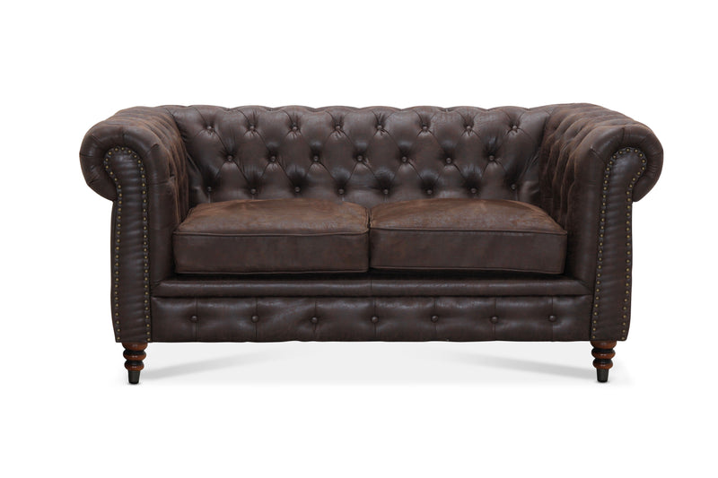Cambridge 2-sits chesterfield soffa brunt vintage tyg