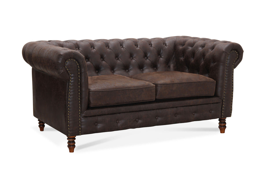 Cambridge 2-sits chesterfield soffa brunt vintage tyg