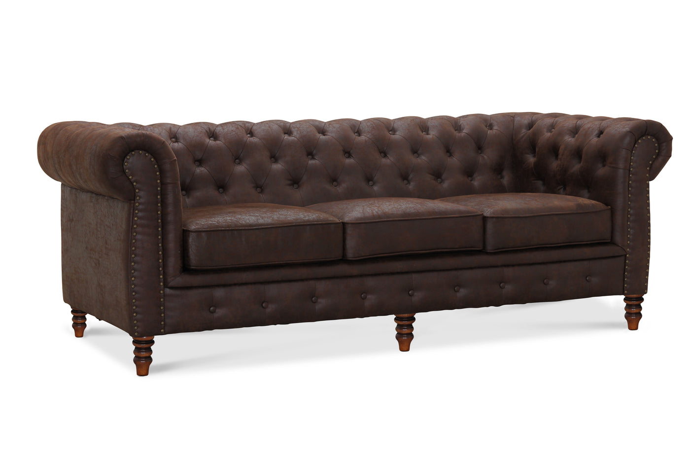 Cambridge 3-sits chesterfield soffa brunt vintage tyg