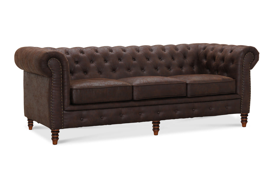 Cambridge 3-sits chesterfield soffa brunt vintage tyg