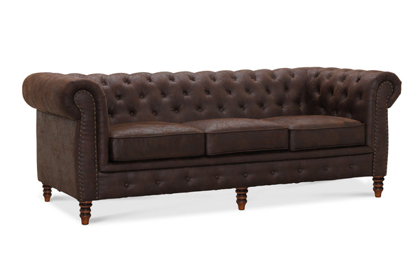 Cambridge 3-sits chesterfield soffa brunt vintage tyg