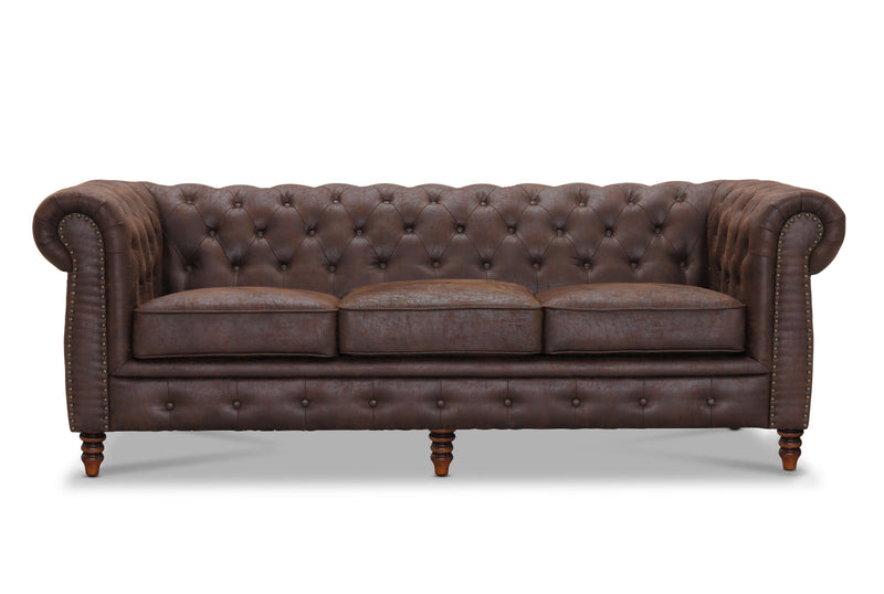 Cambridge 3-sits chesterfield soffa brunt vintage tyg