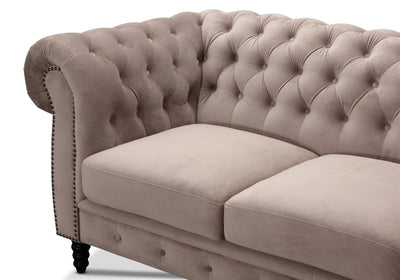 Cambridge 3-sits chesterfield soffa ljusgrå sammet