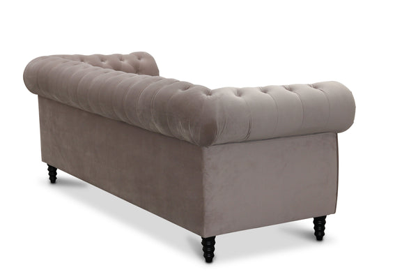 Cambridge 3-sits chesterfield soffa ljusgrå sammet