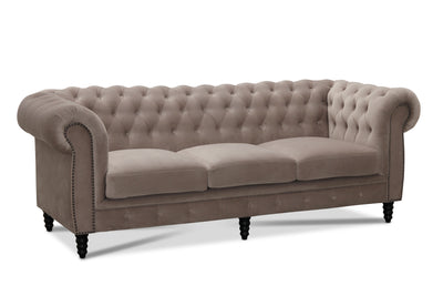 Cambridge 3-sits chesterfield soffa ljusgrå sammet
