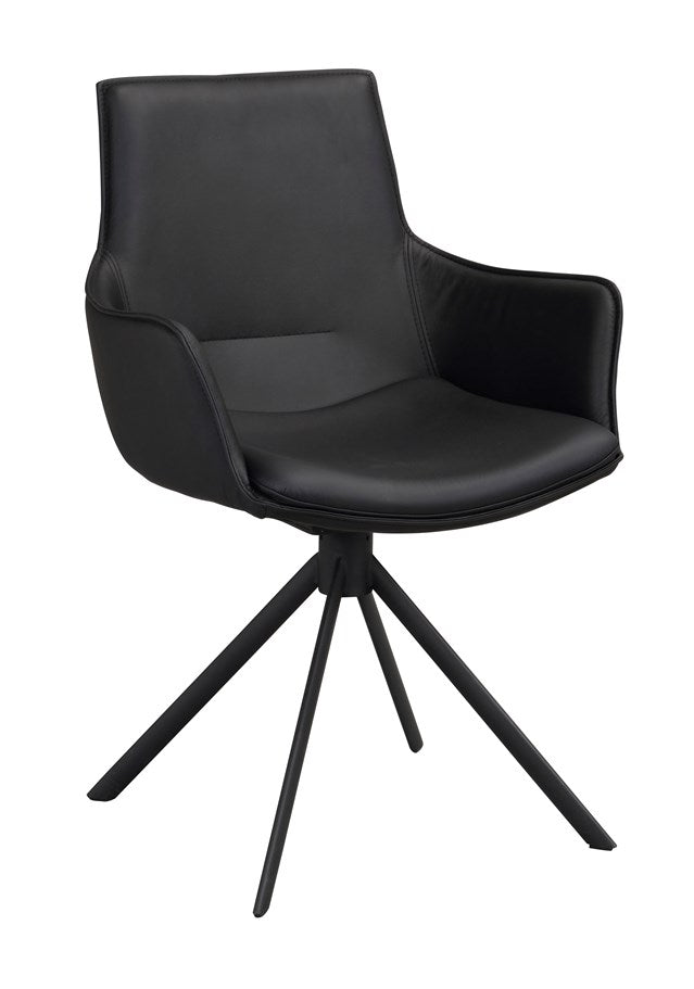 Lowell karmstol svart läder/svart met rak snurr 2-pack