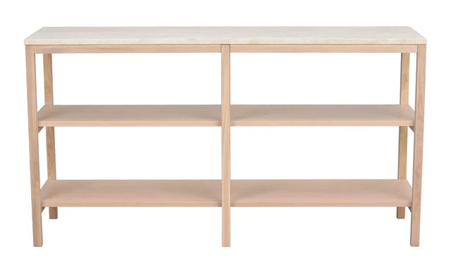 Orwel avlastningsbord 140xH75 beige travertin/vitpigmenterad ek