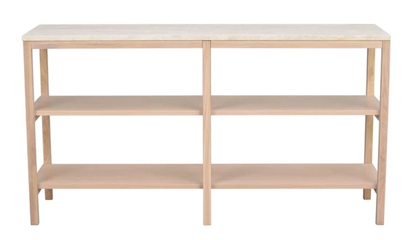 Orwel avlastningsbord 140xH75 beige travertin/vitpigmenterad ek