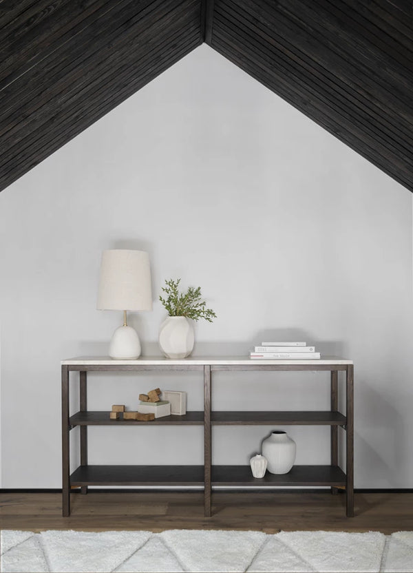 Orwel avlastningsbord 140xH75 beige travertin/brun ek