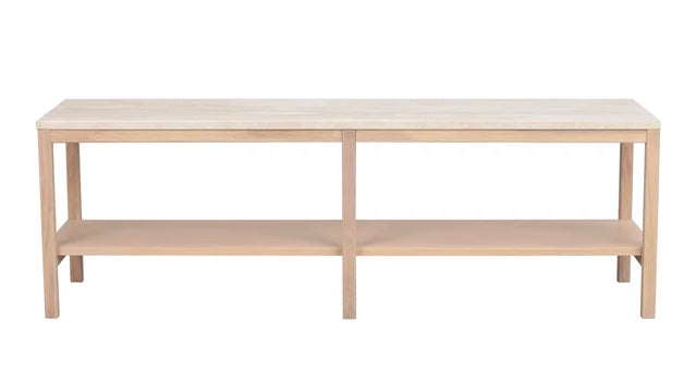 Orwel avlastningsbord 140xH45 beige travertin/vitpigmenterad ek