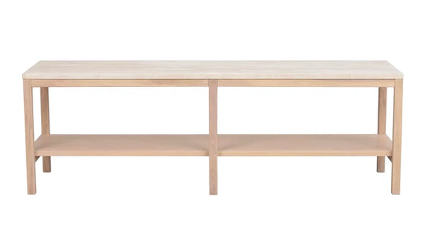 Orwel avlastningsbord 140xH45 beige travertin/vitpigmenterad ek