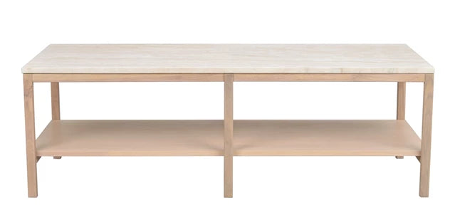 Orwel soffbord 140x60 beige travertin/vitpigmenterad ek
