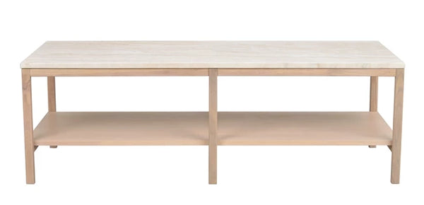 Orwel soffbord 140x60 beige travertin/vitpigmenterad ek