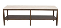 Orwel soffbord 140x60 beige travertin/brun ek