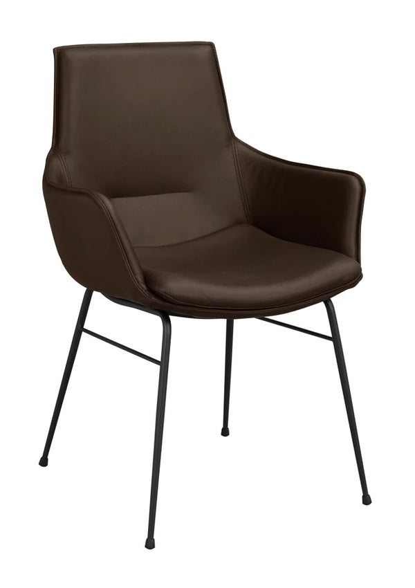 Lowell karmstol brunt läder/svart metall stag 2-pack