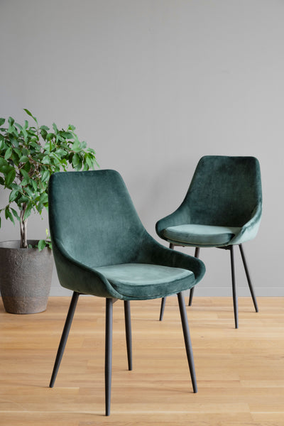 Sierra stol grön sammet/svarta metall ben 2-pack