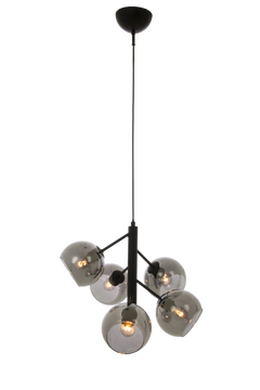 Atom taklampa 5-arm svart/rök