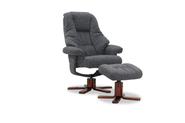 Comfy fåtölj med fotpall grått tyg