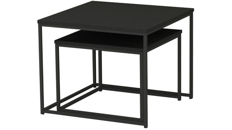 Duett sidobord set, fyrkant, svart