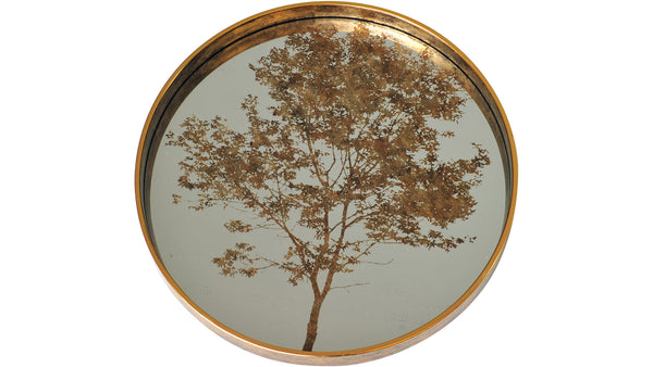 Golden serveringsbricka med trädmotiv