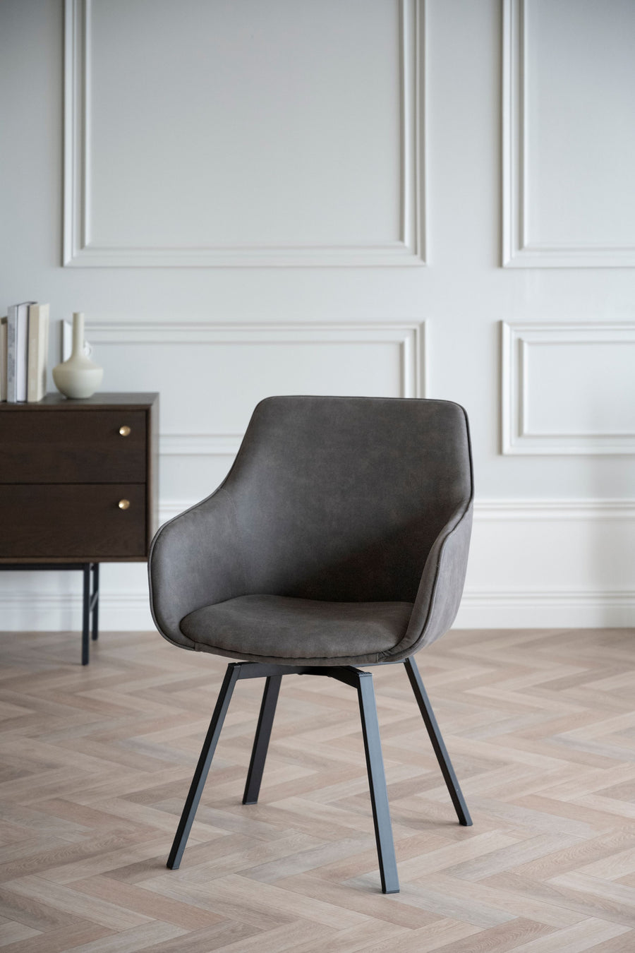 Alison karmstol mörkgrå microfiber/svarta metallben snurr 2-pack