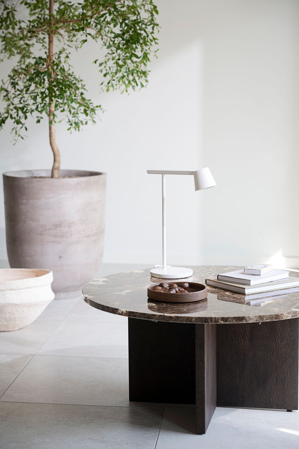 Brooksville soffbord runt Ø90 brun marmor/brun ek