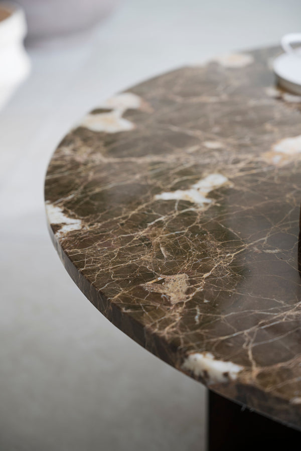 Brooksville soffbord runt Ø90 brun marmor/brun ek