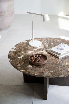 Brooksville soffbord runt Ø90 brun marmor/brun ek