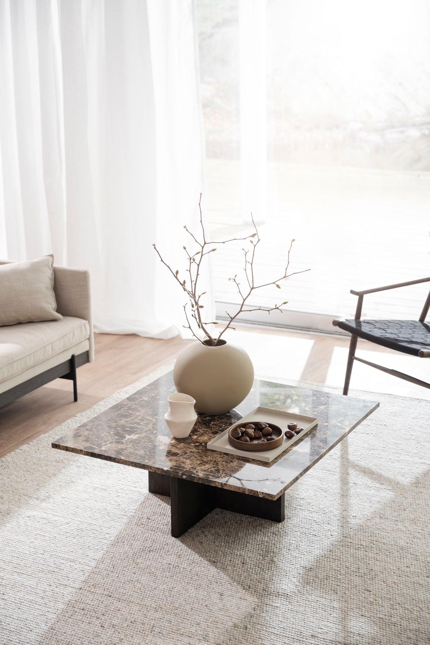 Brooksville soffbord kvadrat 90x90 brun marmor/brun ek